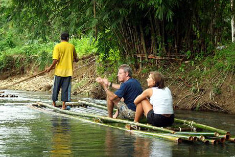 Bamboo rafting at Khao Lak Jungle Safari Tour with fresh water.